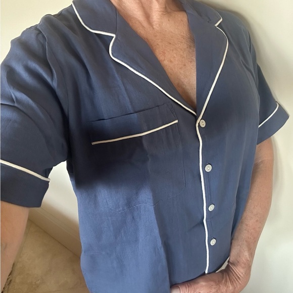 GapBody Washable Linen Top - Blue Linen PJ Top - Size M - Picture 5 of 8